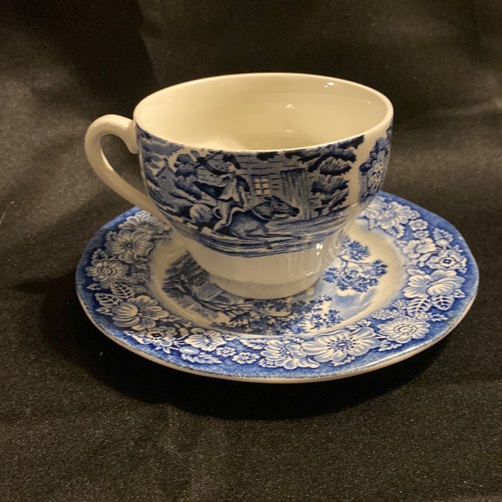 💠Liberty Blue Staffordshire Ironstone cup/saucer. Never used.